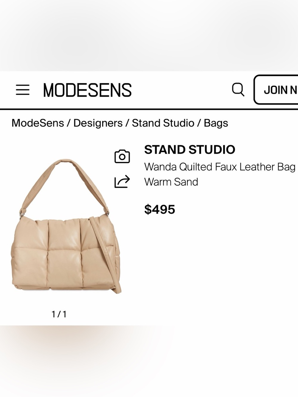 Stand Studio Quilted Shoulder Bag in Warm Sand
